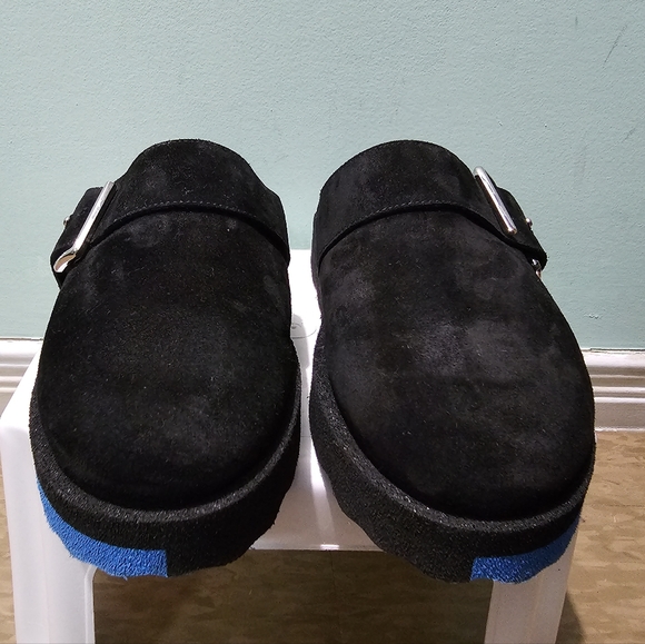 OFF-WHITE Black Leather Suede Sponge Sole Unisex Clogs Mules Slides sz 40 - Picture 7 of 11